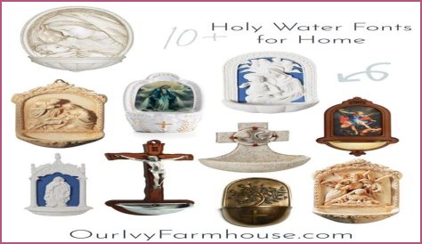 Holy Water Font with Lid and Metal Cross